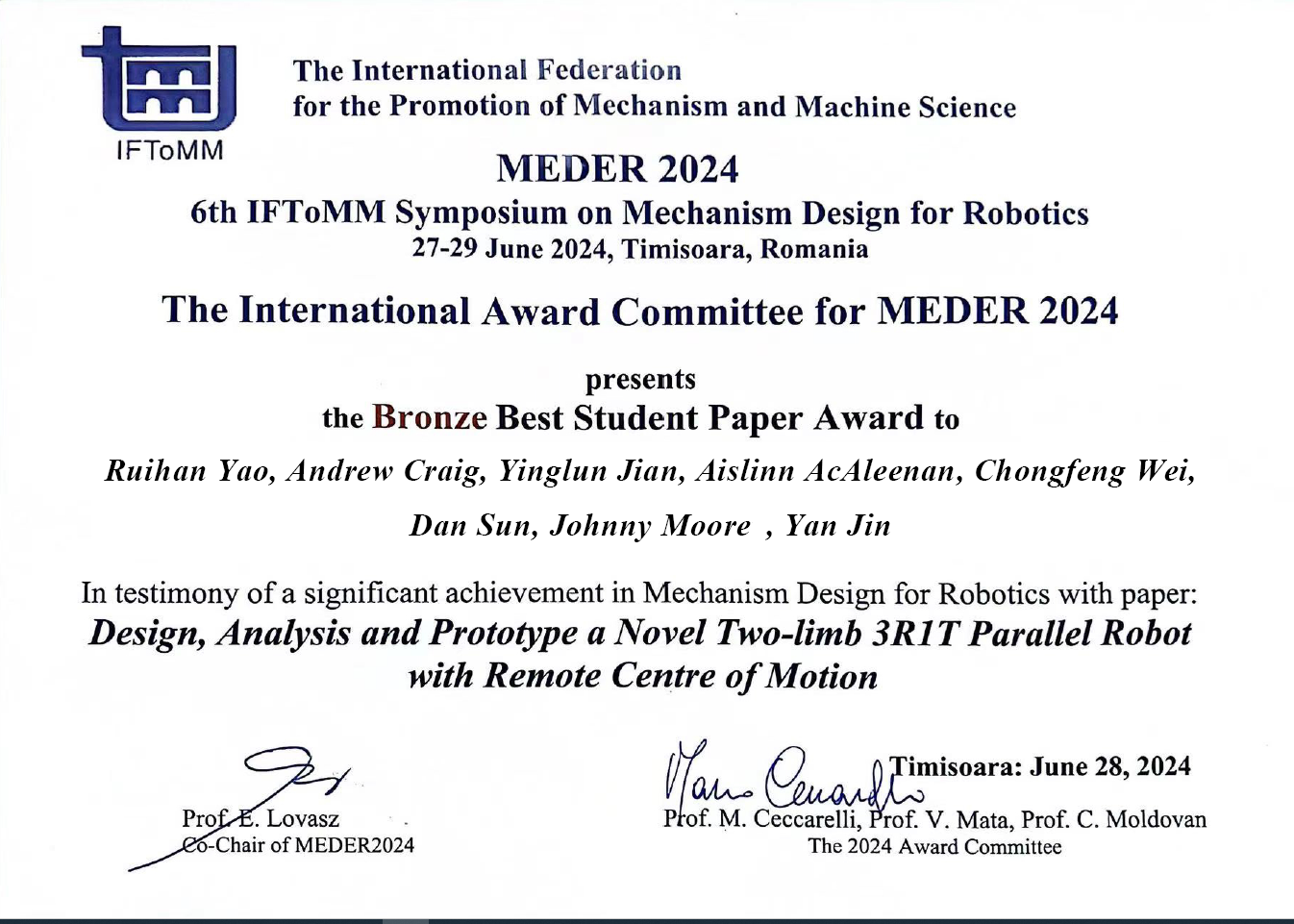 Best paper certificate of MEDER2024