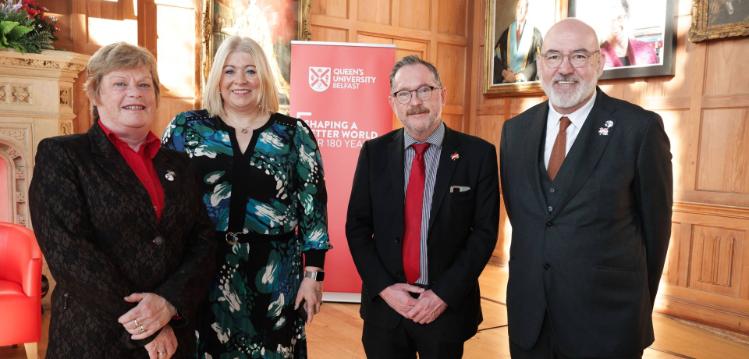 Pictured at the KTP celebration event at Queen’s University Belfast on Wednesday 2 April (L-R) Vicky Kell, Director of Innovation, Research & Development, Invest NI; Lorraine Marks, Head of KTP and Business Engagement Programmes, Queen’s; Professor Archie Clements, Pro-Vice-Chancellor, Research & Enterprise, Queen’s; and Richard Lamb, Programme Manager, Innovate UK .