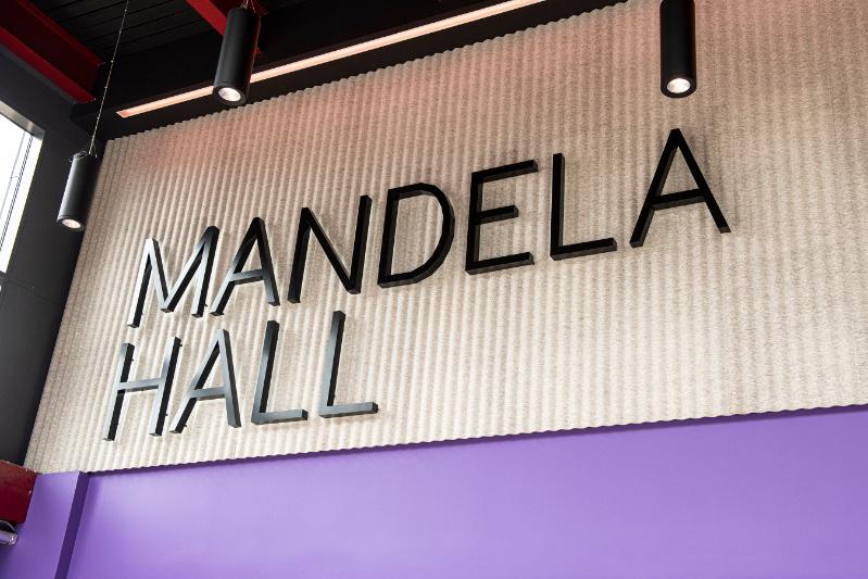 signage of the new Mandela Hall in Queen's One Elmwood Student Centre