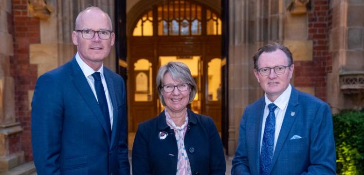Pictured at Queen's University Belfast (L-R) Simon Coveney, former Tánaiste and Fine Gael TD, Professor Eeva Leinonen, President of Maynooth University and Chair of Universities Ireland, and Professor Sir Ian Greer, President and Vice-Chancellor of Queen’s University Belfast.