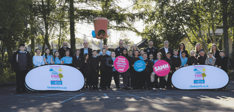 A group of children pictured taking part in the Daily Mile physical activity